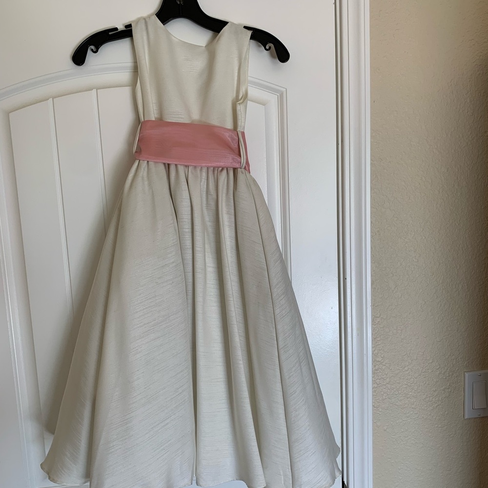 Elegant Cream and Pink Flower Girl Dress